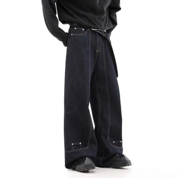 Street men and women trendy personality retro design straight leg jeans couple hip-hop loose floor length casual pants y2k